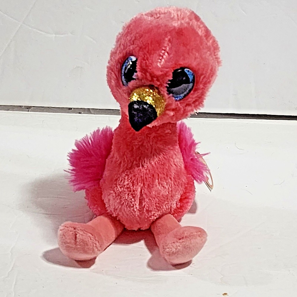 Ty Beanie Boos GILDA Pink Flamingo Bird Blue Glitter Eyes 2018 New 8"